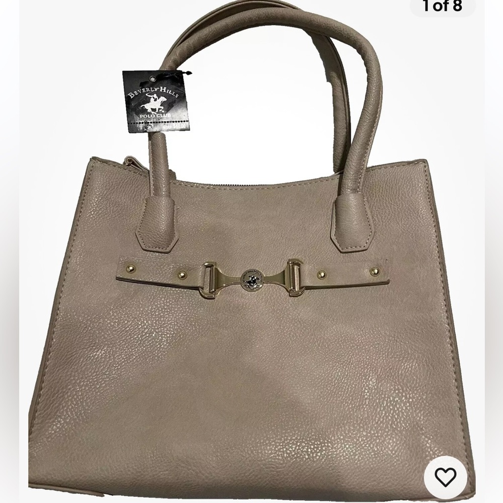 Beverly Hills Polo Club Taupe Purse Satchel New With Tags Gold Accents Large